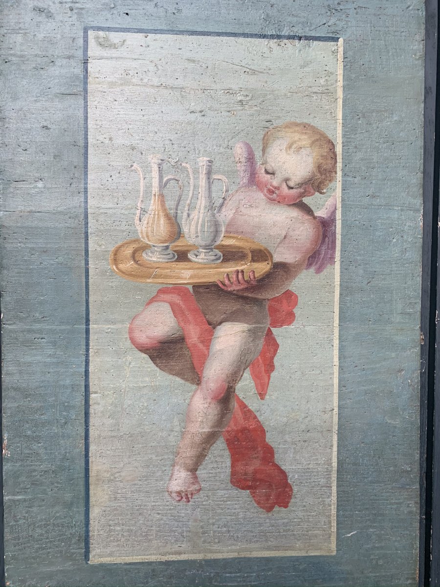 Deux Panneaux Peints Avec Quatre Putti.-photo-3