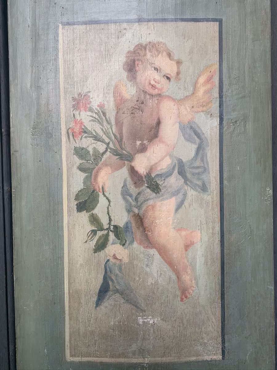 Deux Panneaux Peints Avec Quatre Putti.-photo-1