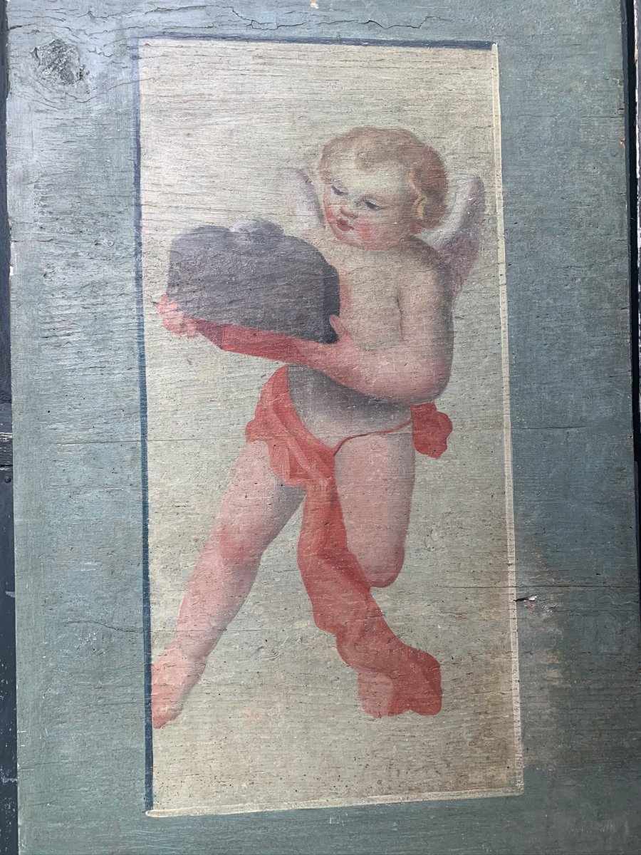 Deux Panneaux Peints Avec Quatre Putti.-photo-2