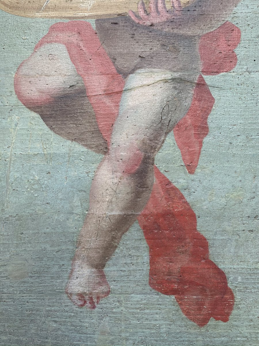 Deux Panneaux Peints Avec Quatre Putti.-photo-6