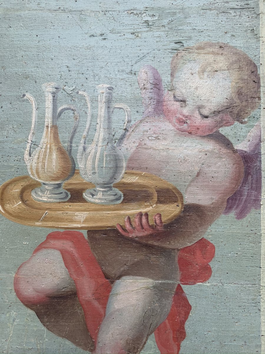 Deux Panneaux Peints Avec Quatre Putti.-photo-7