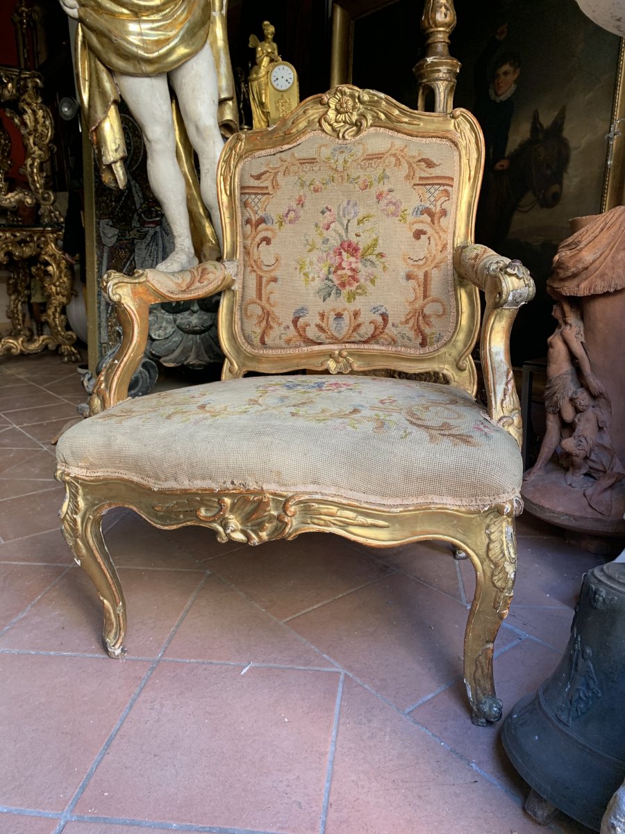 Fauteuil Piémontais Doré XVIIIsec. 