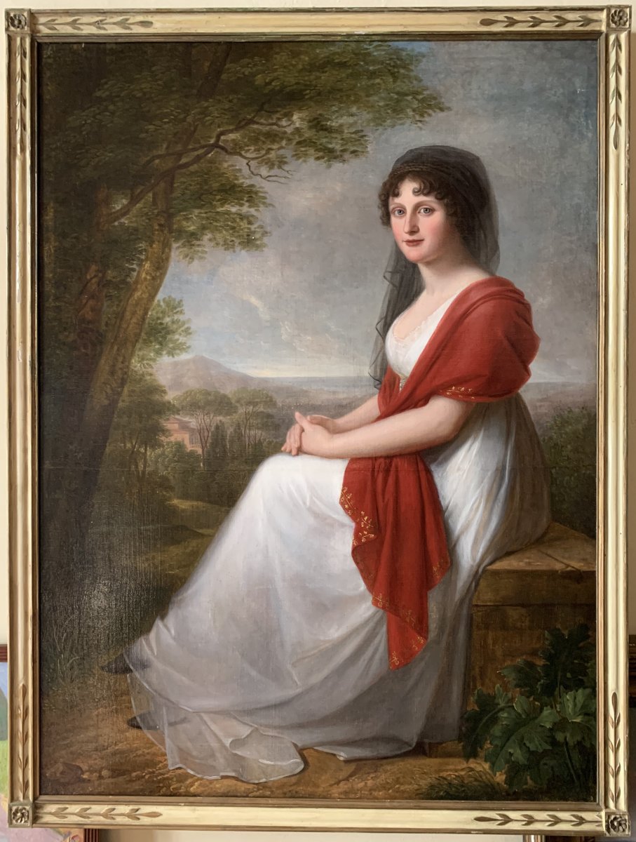 Portrait d'Une Jeune Femme Noble Dans La Campagne Toscane, Fin Du XVIIIe Siècle.