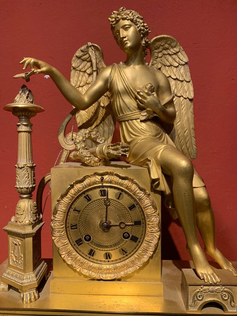 Horloge Bronze Dore Imper Avec Ange.-photo-4