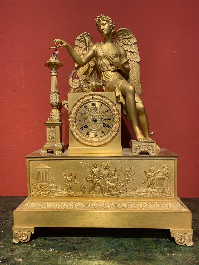 Horloge Bronze Dore Imper Avec Ange.