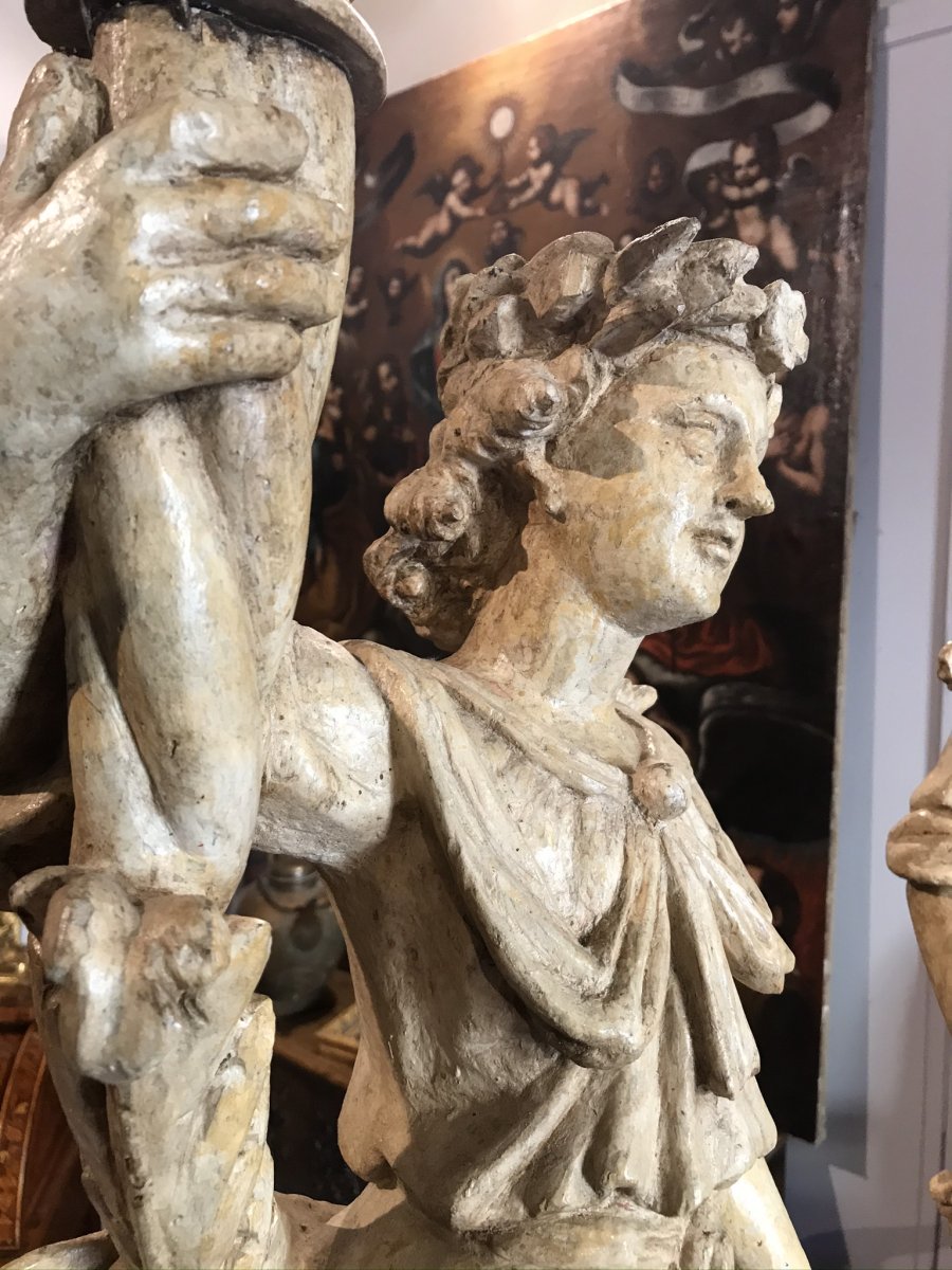 Paire d'anges   porte   torchere  en bois sculpté Toscane XVIsec. -photo-6