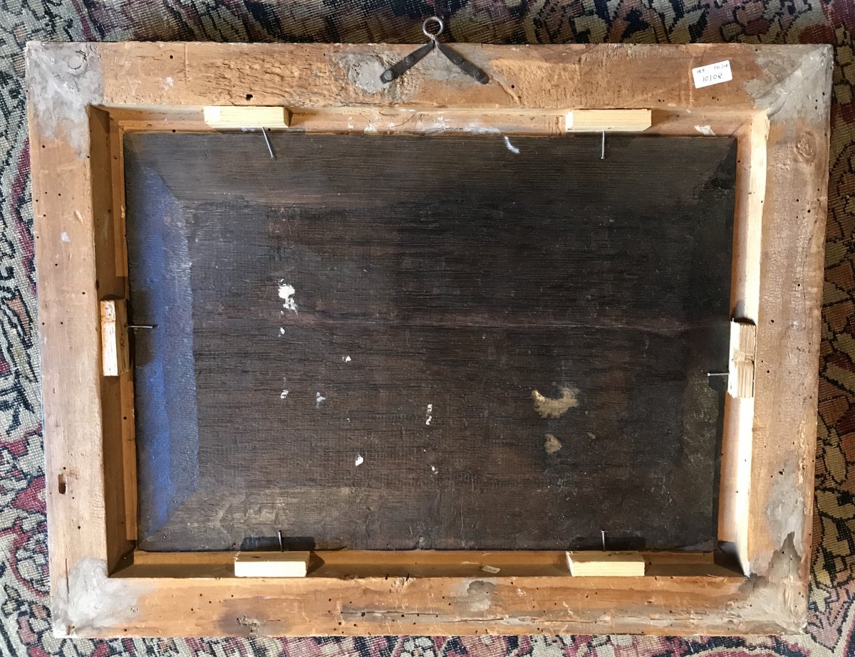 Peinture Sur Panneau, Scène Bucolique, Fin XVIIe Siècle. -photo-3