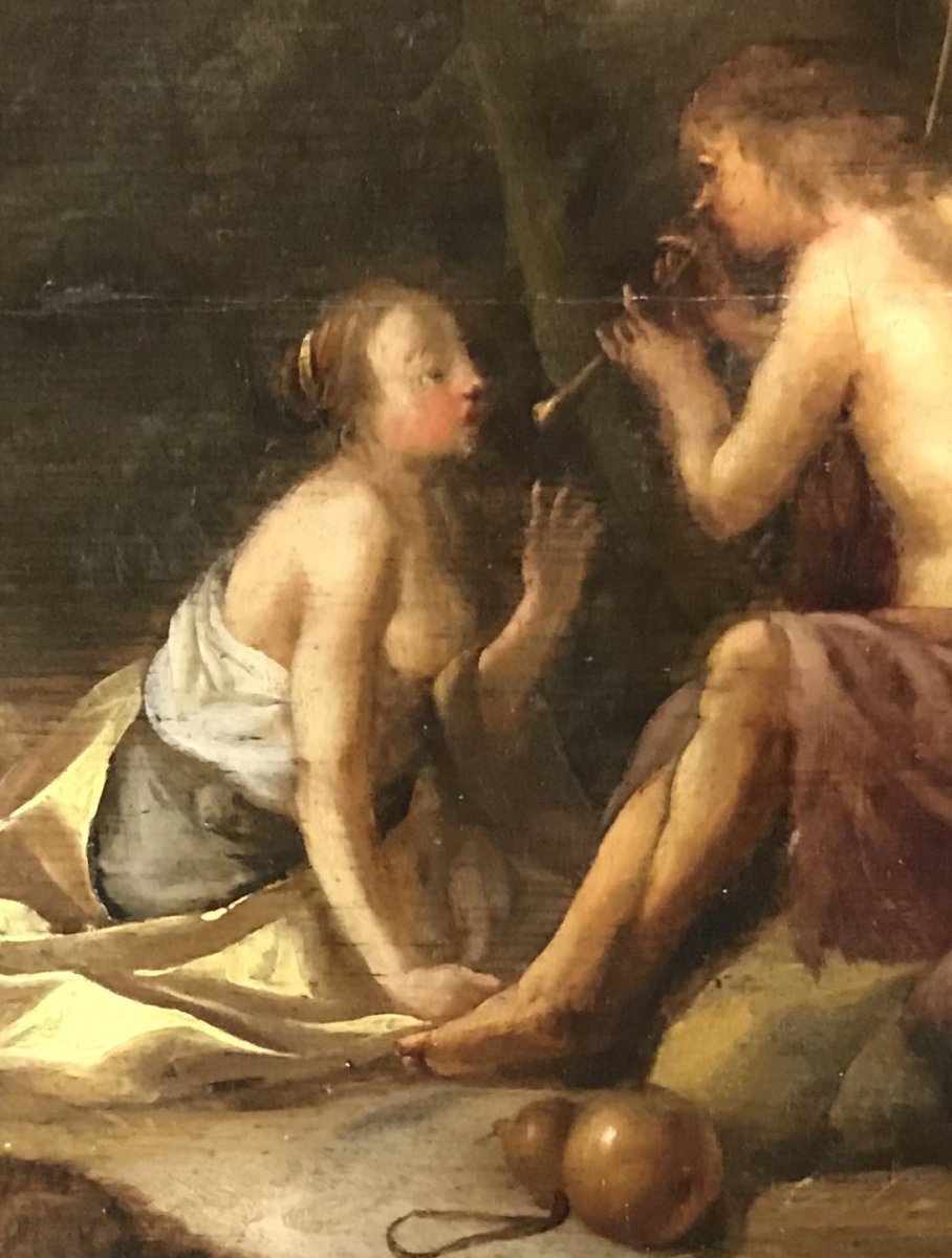 Peinture Sur Panneau, Scène Bucolique, Fin XVIIe Siècle. -photo-5