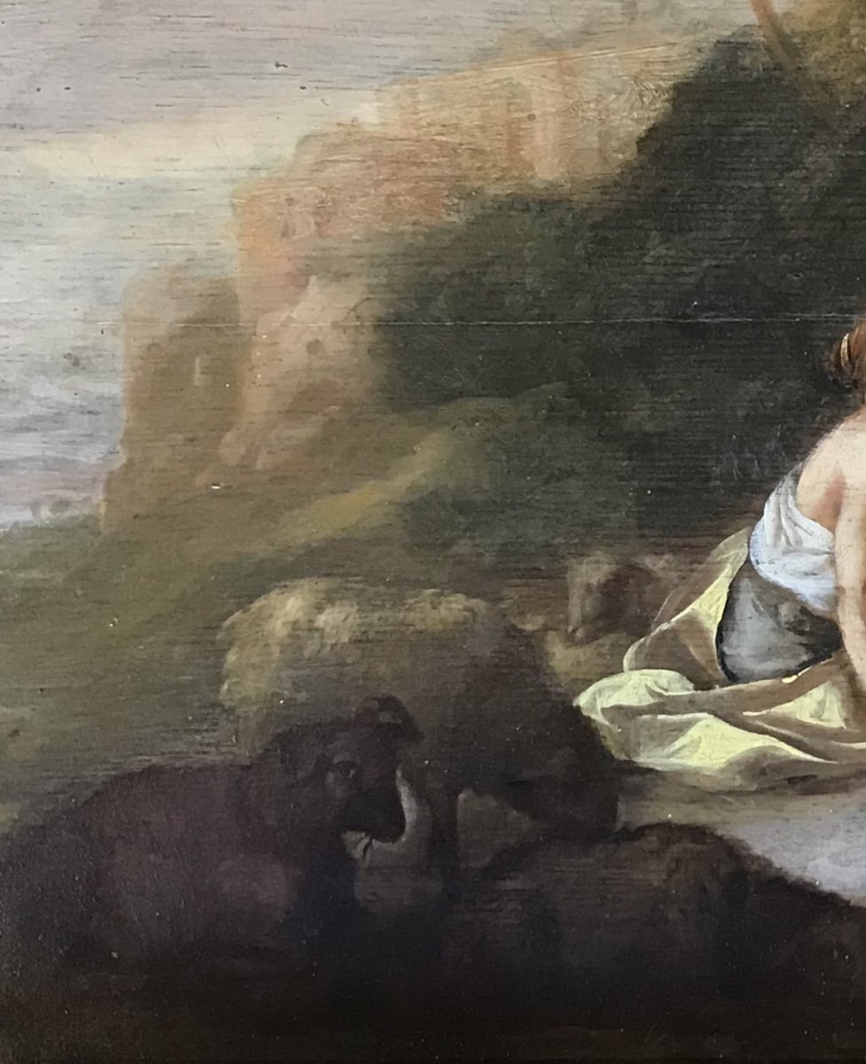 Peinture Sur Panneau, Scène Bucolique, Fin XVIIe Siècle. -photo-6