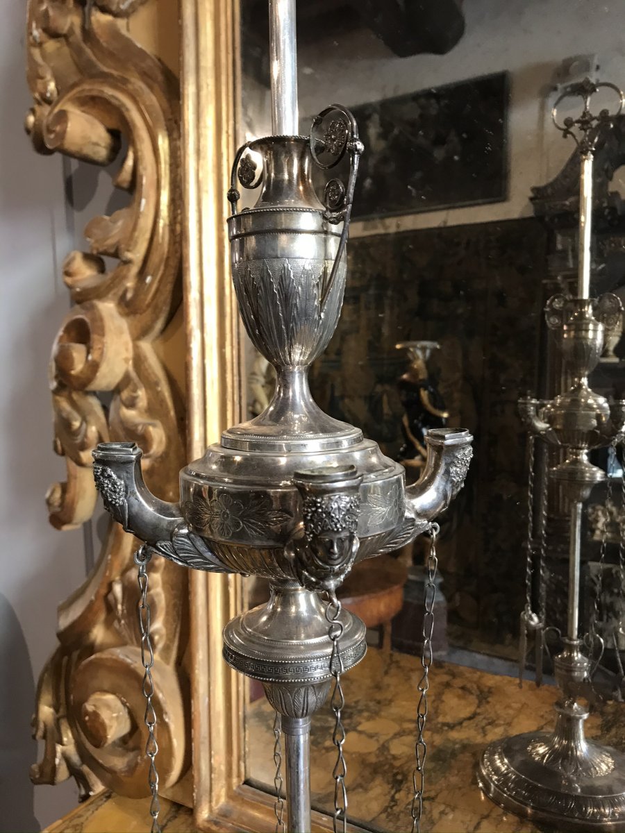 Grande Lampe Romaine En Argent Louis XVI. -photo-2