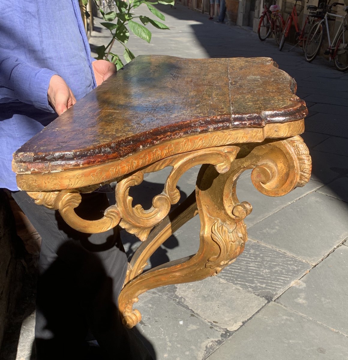 Console d'époque Louis XV En Bois Doré-photo-2