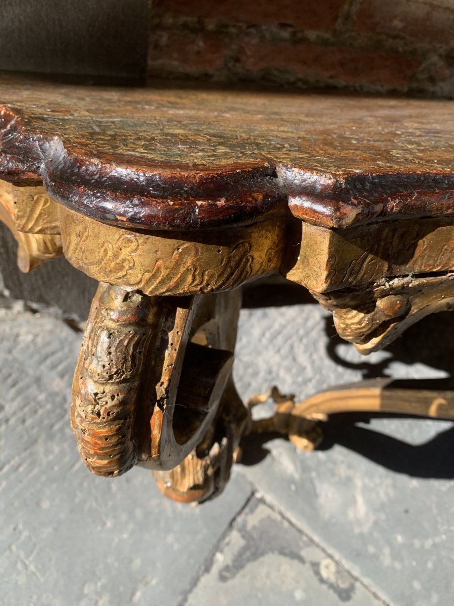 Console d'époque Louis XV En Bois Doré-photo-3