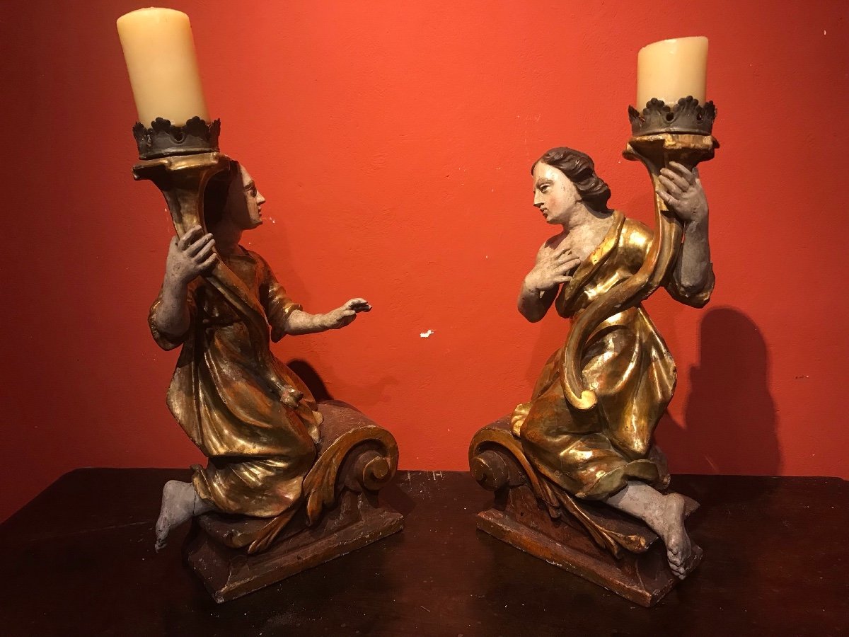 Paire d'Anges Polychromes. -photo-4