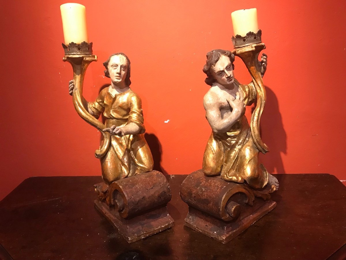 Paire d'Anges Polychromes. -photo-3