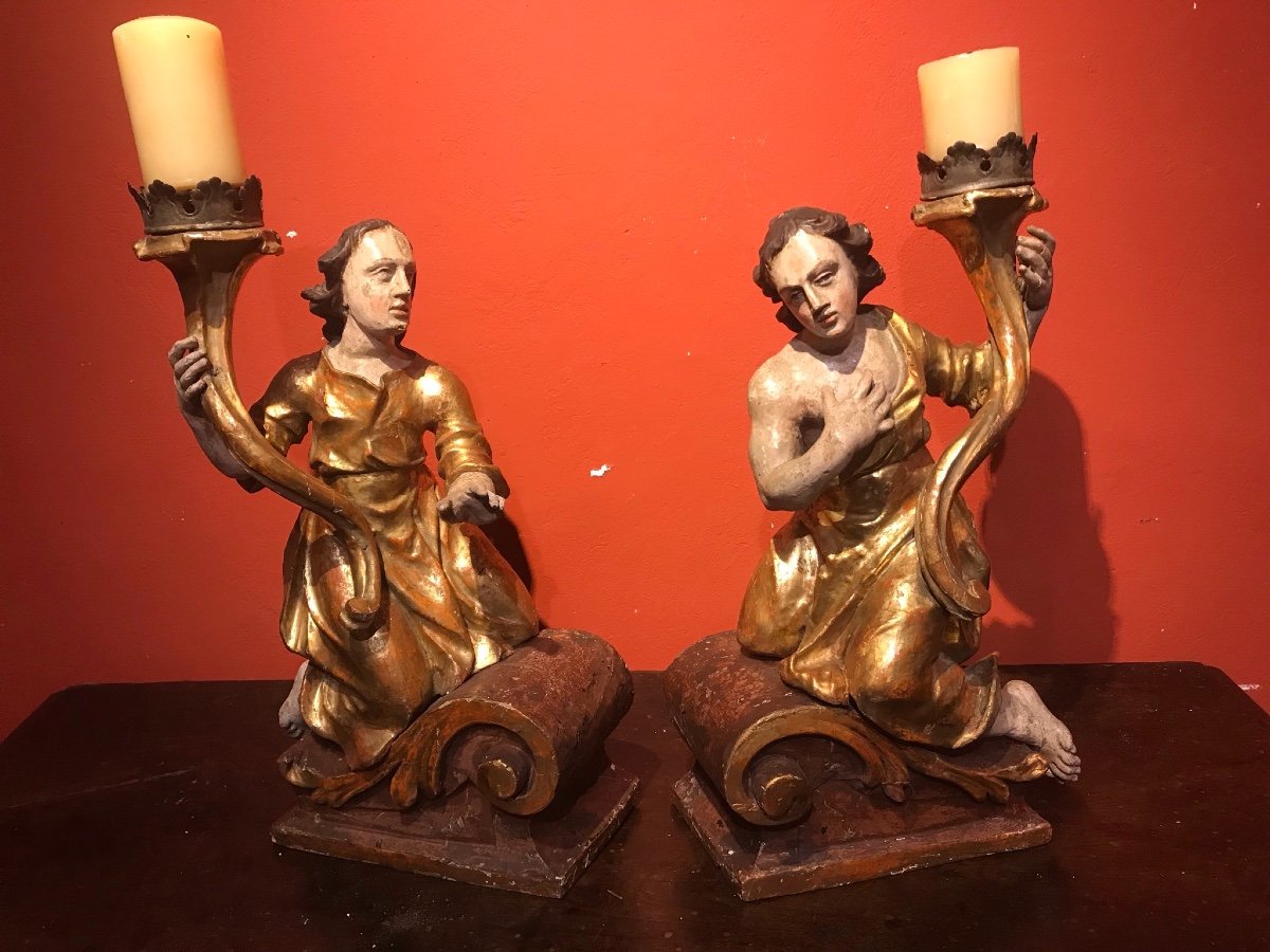Paire d'Anges Polychromes. -photo-4