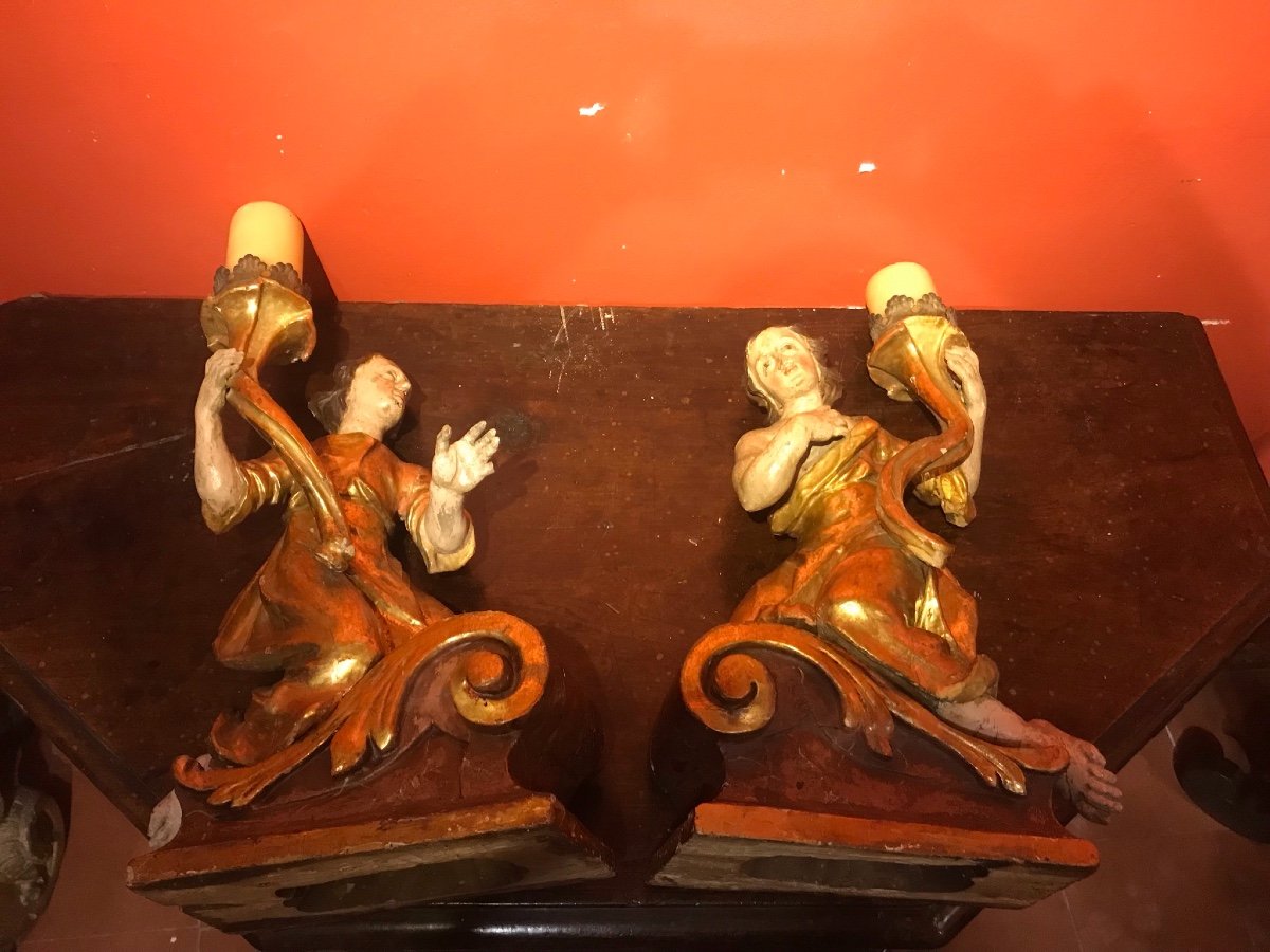 Paire d'Anges Polychromes. -photo-8
