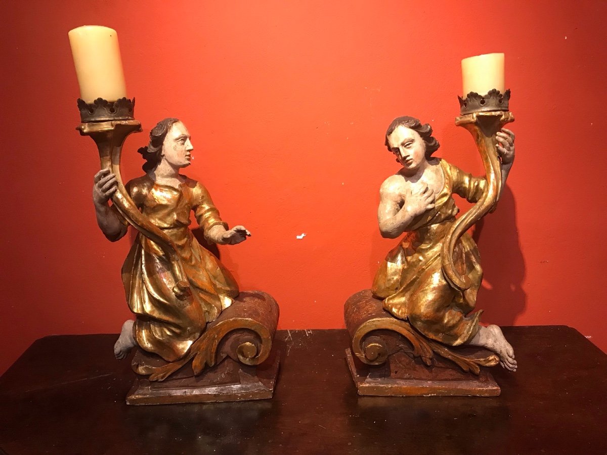Paire d'Anges Polychromes. 