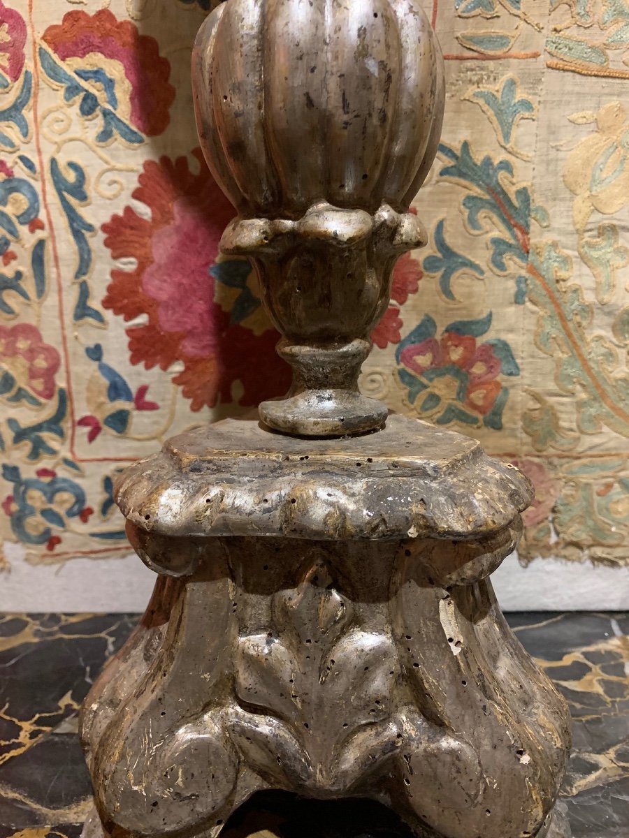 Paire De Bougeoirs Italiens En Bois Sculpté Et Argenté, XVIIe Siècle  -photo-8