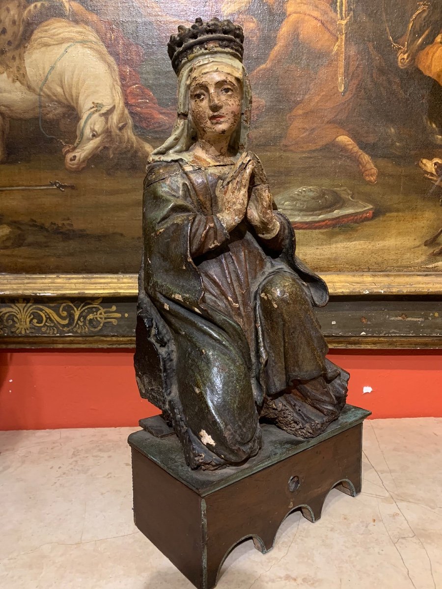 Madonna Du Nord De l'Italie, Bois Polychromé, Milieu Du XVe Siècle.  