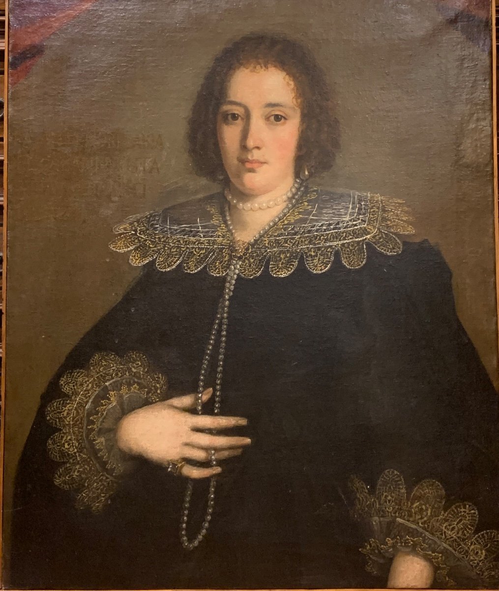 Portrait d'Une Noble Dame, école Florentine, Huile Sur Toile Fin XVIe Siècle   