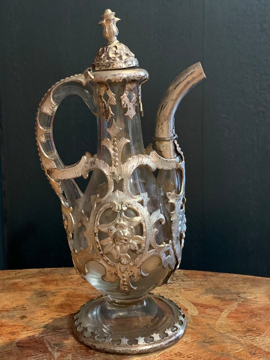 Une Carafe Incrustée En Argent Et Verre, Gênes - Italie Milieu Du XVIIIe Siècle  