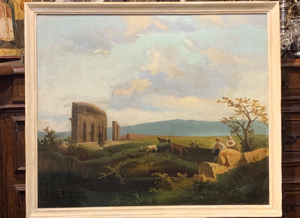 Paysage à La Ciociaria’ Huile Sur Toile, Italie, Milieu Du XIX Siècle  -photo-2