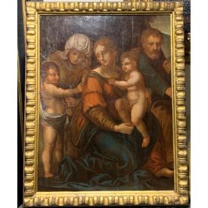 La Sacra Famiglia, Olio su tavola di noce, Italia Fine del XVI secolo 