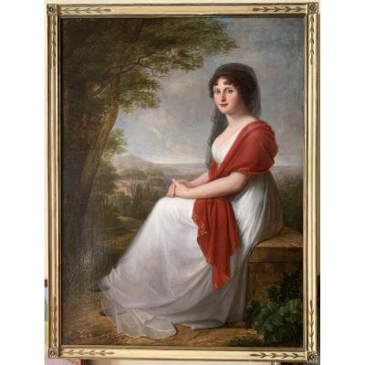 Portrait d'Une Jeune Femme Noble Dans La Campagne Toscane, Fin Du XVIIIe Siècle.
