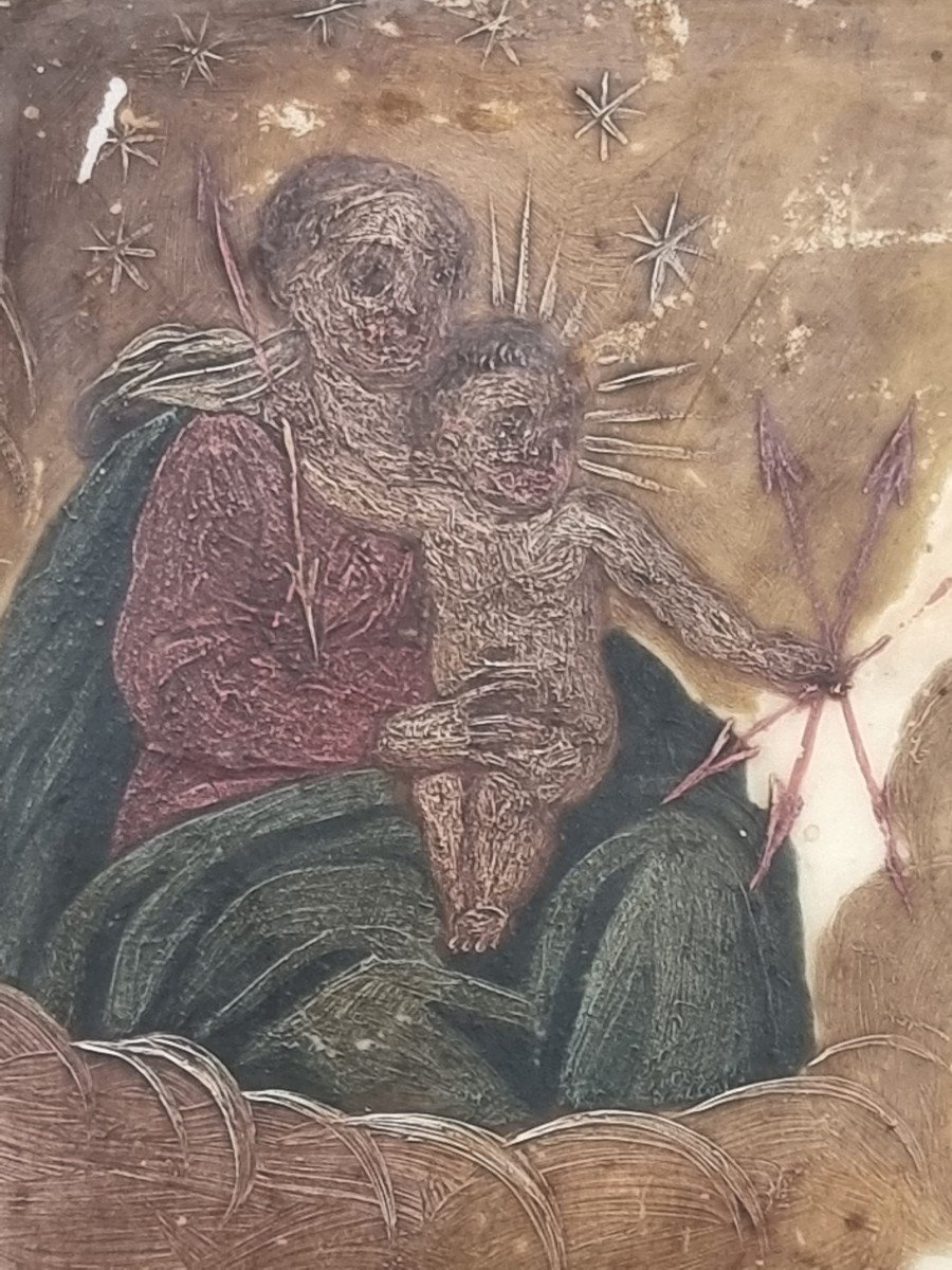 Madonna con Bambino, San rocco, il leone e Venezia, Olio su alabastro, Epoca '400-photo-2