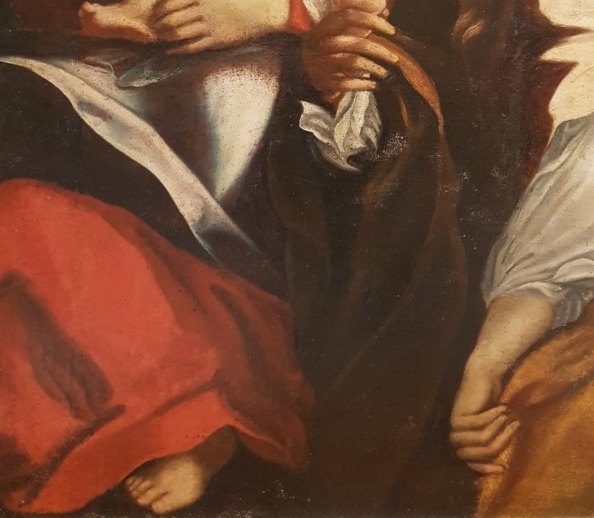 Madonna con Bambino e Figura Femminile, Olio Su Tela, XVIII Secolo-photo-2