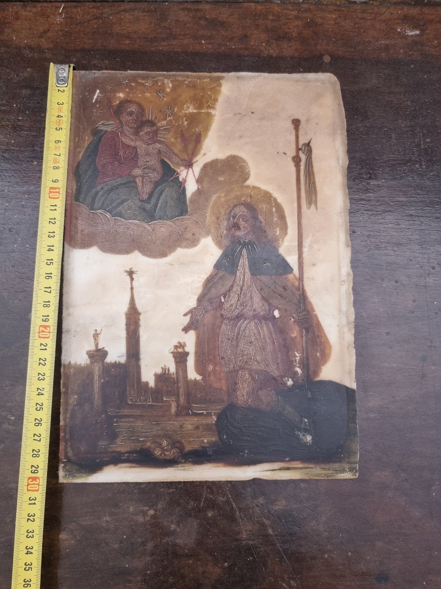 Madonna con Bambino, San rocco, il leone e Venezia, Olio su alabastro, Epoca '400-photo-2
