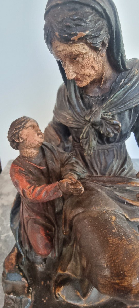 Educazione della Vergine, Scultura in terracotta dipinta, Epoca '600-photo-2