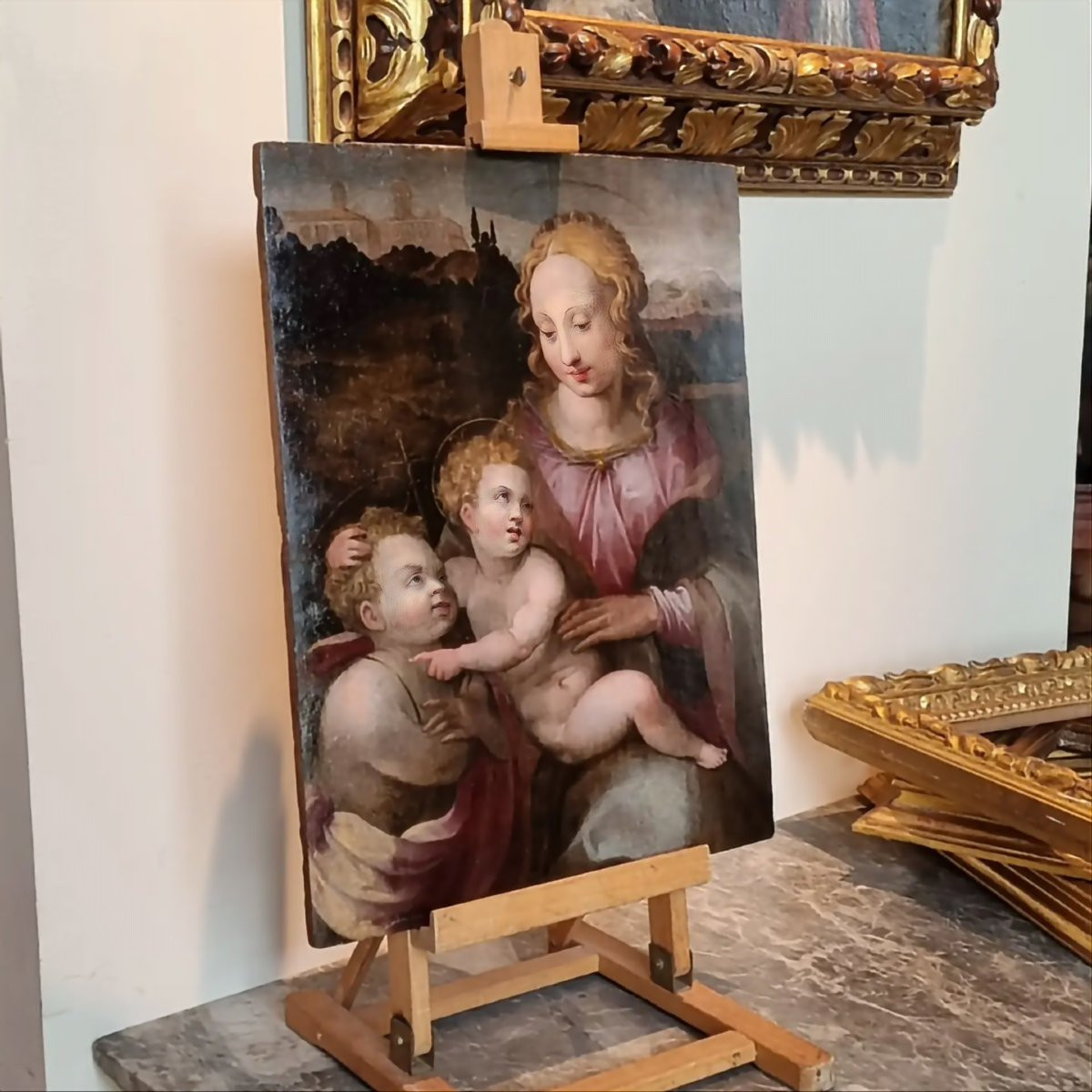 Madonna con bambino e San Giovannino, Olio su tavola, Epoca '500-photo-1