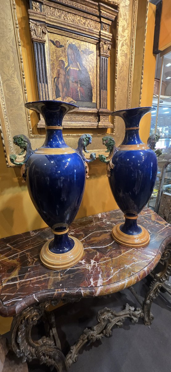 Coppia di vasi in maiolica, Firmati-photo-2