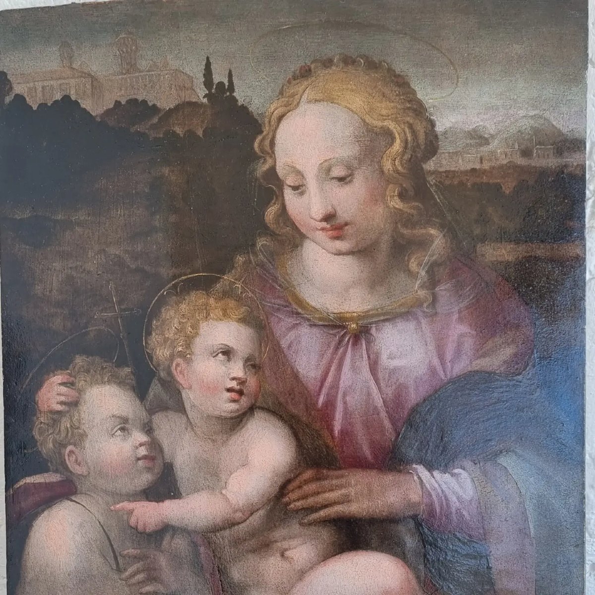 Madonna con bambino e San Giovannino, Olio su tavola, Epoca '500-photo-4