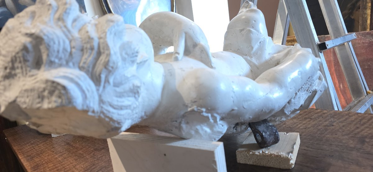  Coppia di Angeli in marmo di Carrara, epoca Barocca  -photo-4