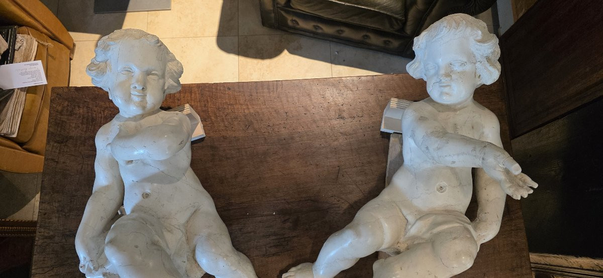  Coppia di Angeli in marmo di Carrara, epoca Barocca  -photo-5