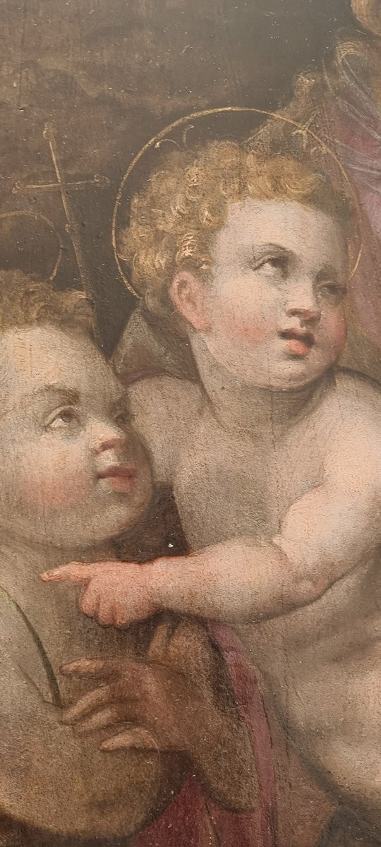 Madonna con bambino e San Giovannino, Olio su tavola, Epoca '500-photo-3