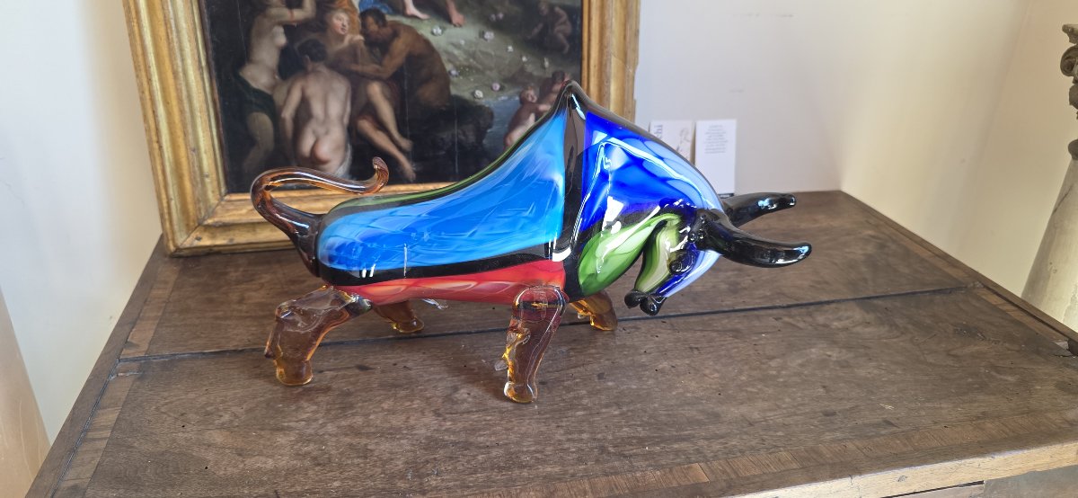Scultura in vetro di Murano raffigurante toro-photo-1