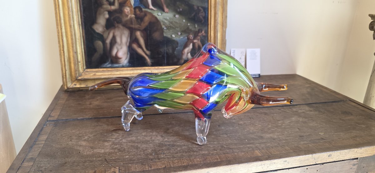  Scultura in vetro di Murano raffigurante toro 