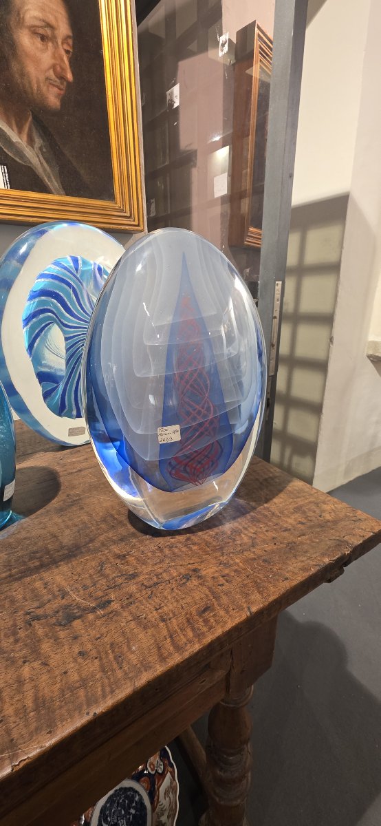 Scultura Ovale in Vetro di Murano - Toso Vetri d'Arte - Anni 1960/1970