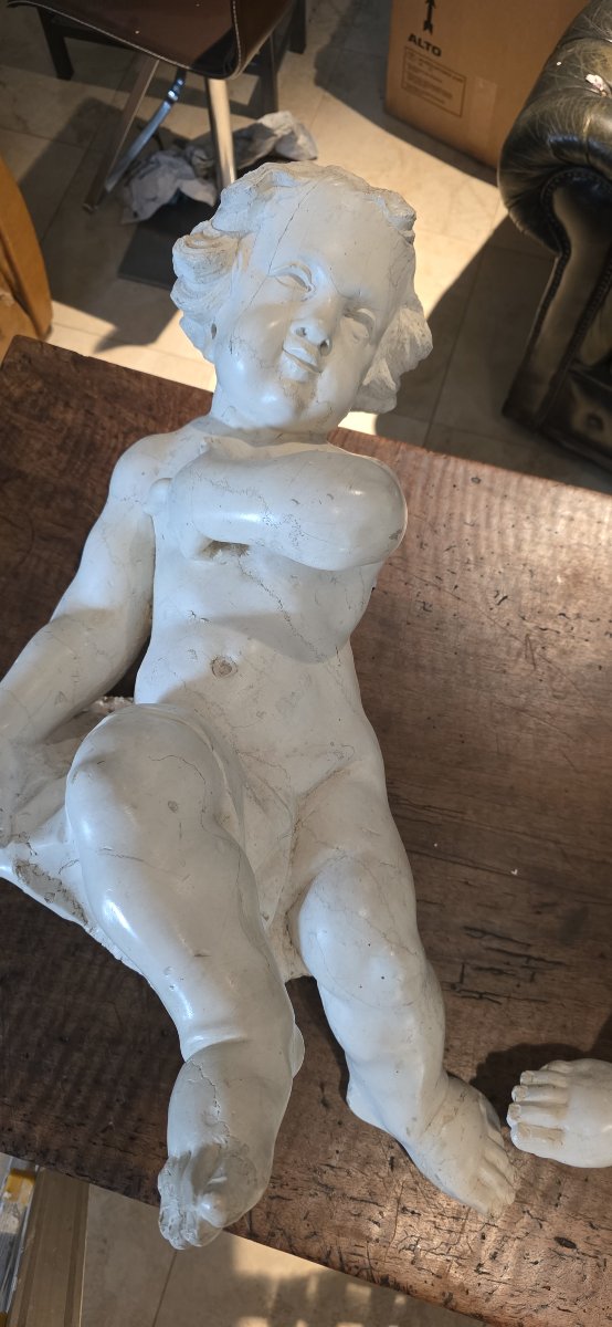  Coppia di Angeli in marmo di Carrara, epoca Barocca  -photo-1