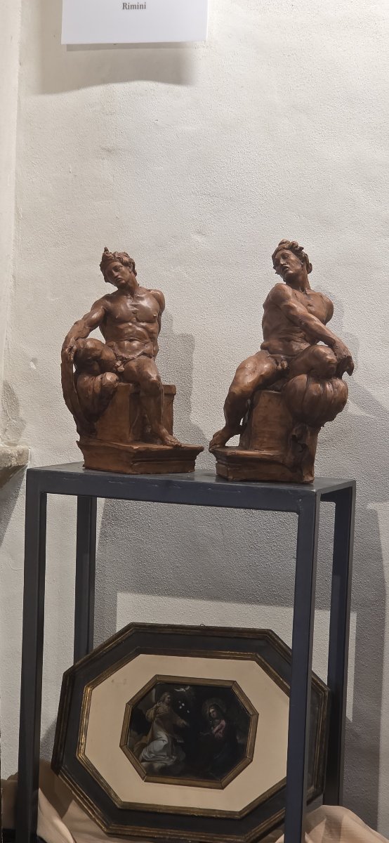  Coppia di Ignudi in terracotta patinata - da Michelangelo - XX secolo-photo-1