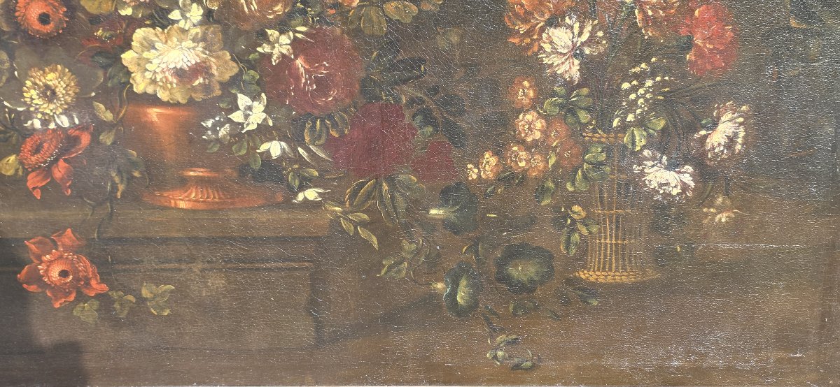 Natura morta con vaso in bronzo e cestino in vimini - Giuseppe Volò - Fine Seicento-photo-2