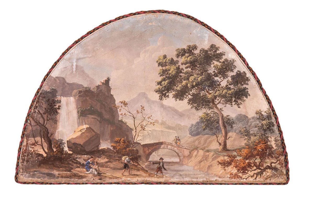  Quatre Peintures à La Détrempe Représentant Des Ruines Romaines, Epoque XVIIIème Siècle -photo-3