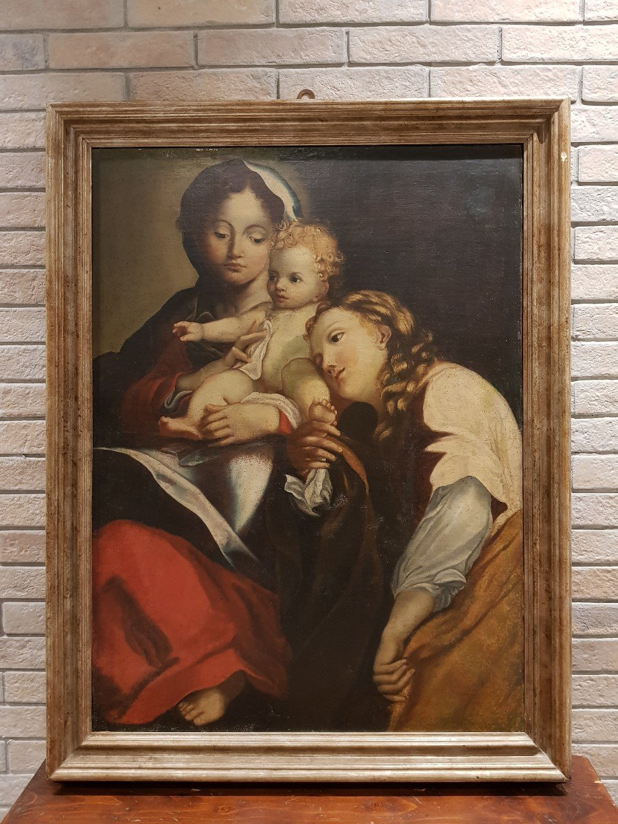 Vierge à l'Enfant Et Personnage Féminin, Huile Sur Toile, XVIIIe Siècle