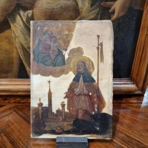Madonna con Bambino, San rocco, il leone e Venezia, Olio su alabastro, Epoca '400