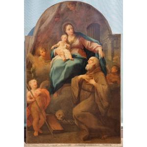 Madonna con bambino e San Francesco, Olio su tela, Epoca '700, Marcantonio Franceschini