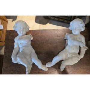  Coppia di Angeli in marmo di Carrara, epoca Barocca  