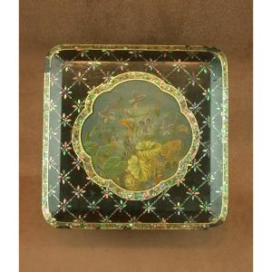 Napoleon III Period Box With Painted Decor And Mother-of-pearl Burgautée 19th Century